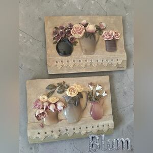 Vintage Cheri Blum 3D plaques tiles set of 2 collectible item